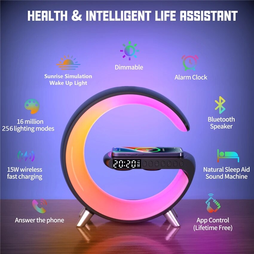 Bluetooth Speaker -Wireless Charger APP Control for Iphone & Samsung